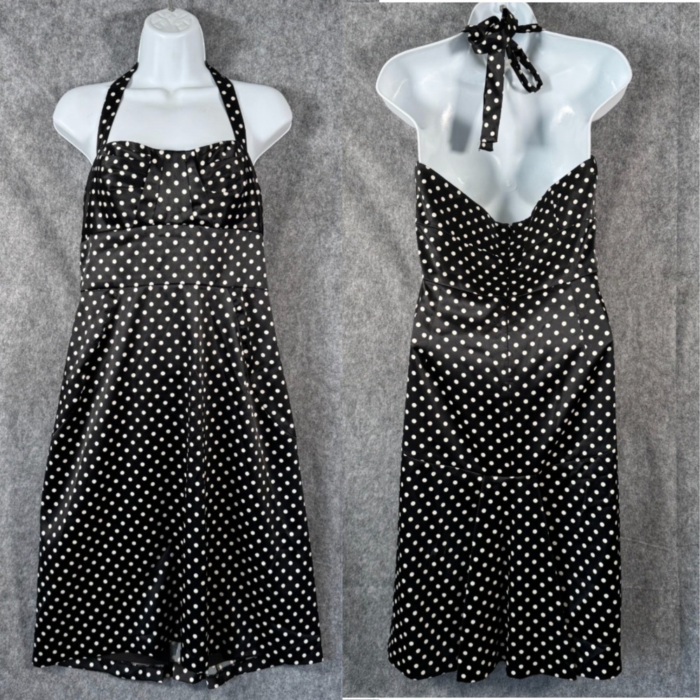 Y2k Pinup Coquette Rockabilly Babydoll Halter Dress Size 8 Polka Dot Vtg